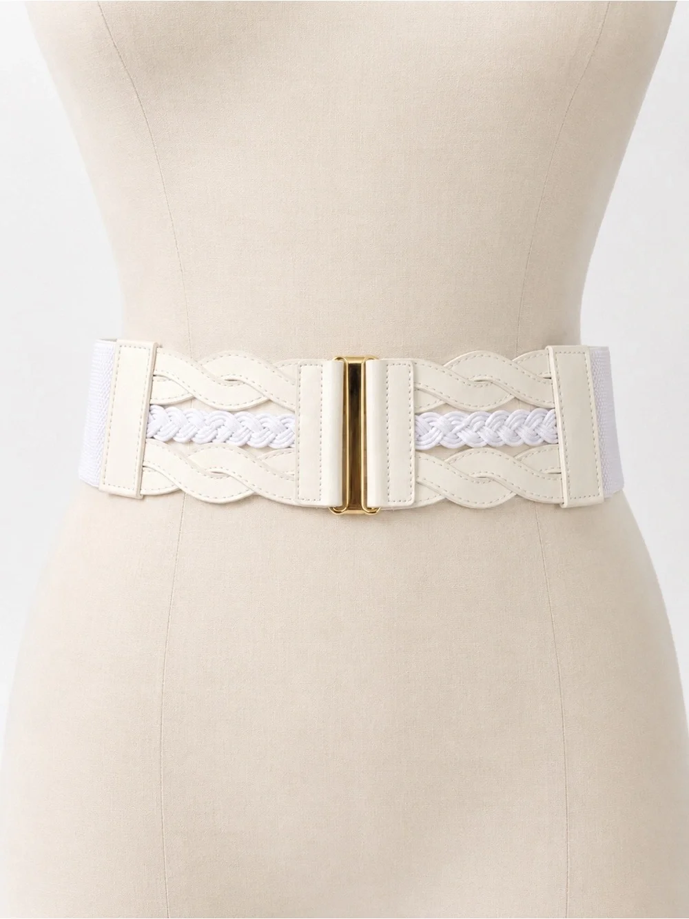 NWT Grace Karin White Wide Stretch Waist Belt Gold Hook Closure